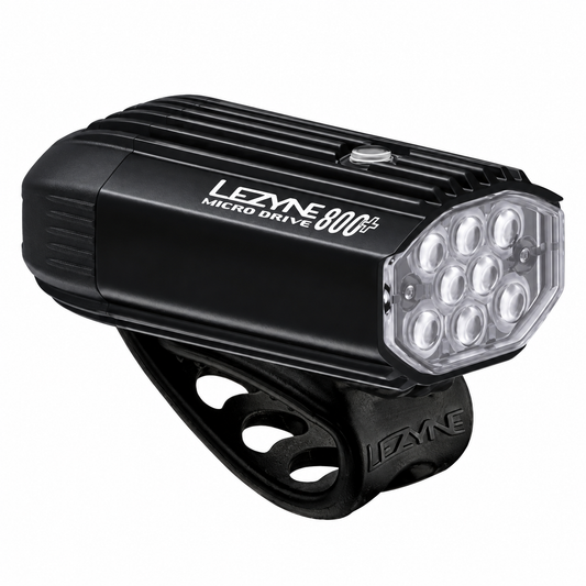 Luce anteriore LEZYNE MICRO DRIVE 800+ nera — vista del prodotto su sfondo bianco