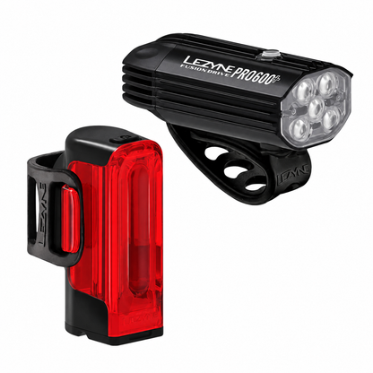 Luci anteriore e posteriore LEZYNE FUSION DRIVE PRO 600+ / STRIP DRIVE 300+ — vista dei prodotti su sfondo bianco