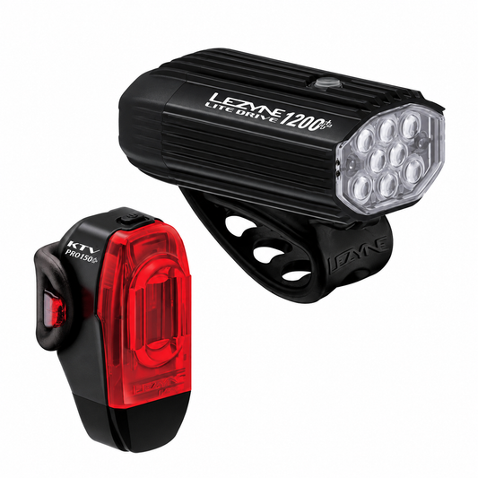 Luci anteriore e posteriore LEZYNE LITE DRIVE 1200+ / KTV DRIVE PRO+ — vista del prodotto su sfondo bianco