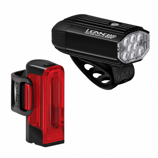 Luci anteriore e posteriore LEZYNE MICRO DRIVE 800+ / STRIP DRIVE 300+ — vista del prodotto su sfondo bianco