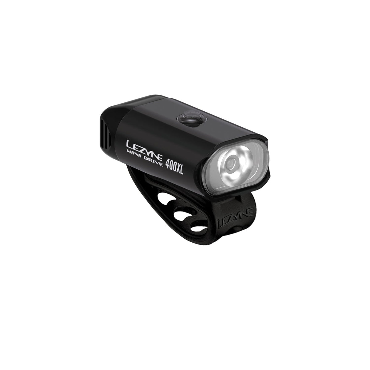 Luce anteriore LEZYNE MINI DRIVE 400XL — supporto chiuso, vista di tre quarti