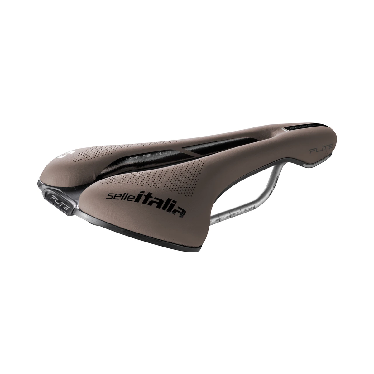 Sella SELLE ITALIA FLITE BOOST GRAVEL SUPERFLOW L3 con binari TI 316 marrone — vista a tre quarti, colore marrone L3