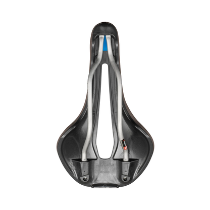 Sella SELLE ITALIA FLITE BOOST GRAVEL SUPERFLOW L3 con binari TI 316 marrone — vista dal basso e binari Ti316 L3
