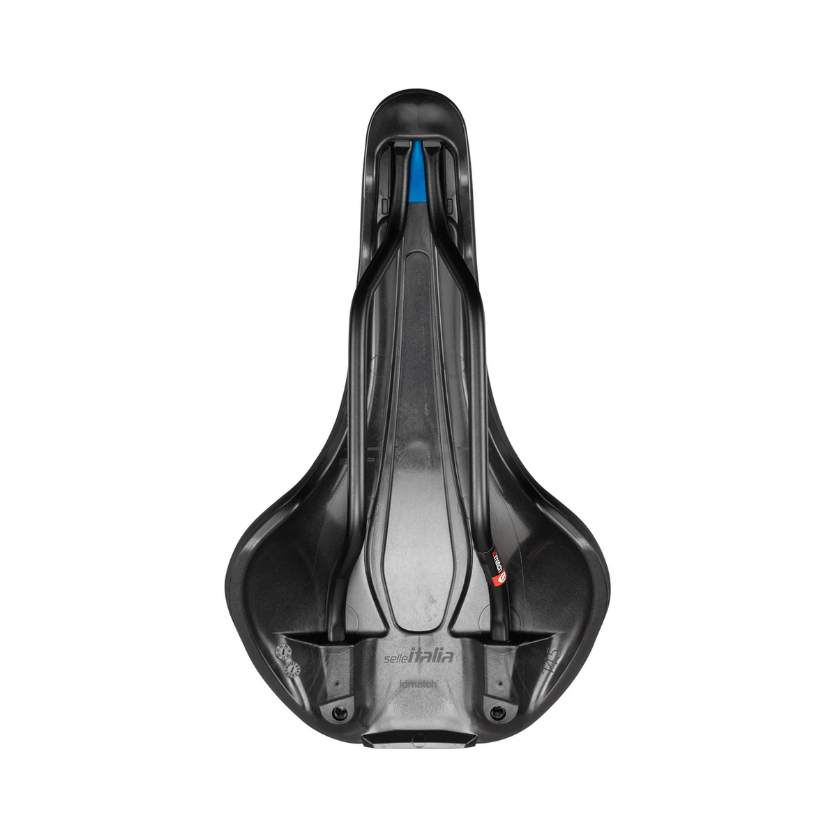Sella SELLE ITALIA FLITE BOOST TM L con binari in manganese nera — vista dal basso e binari in manganese