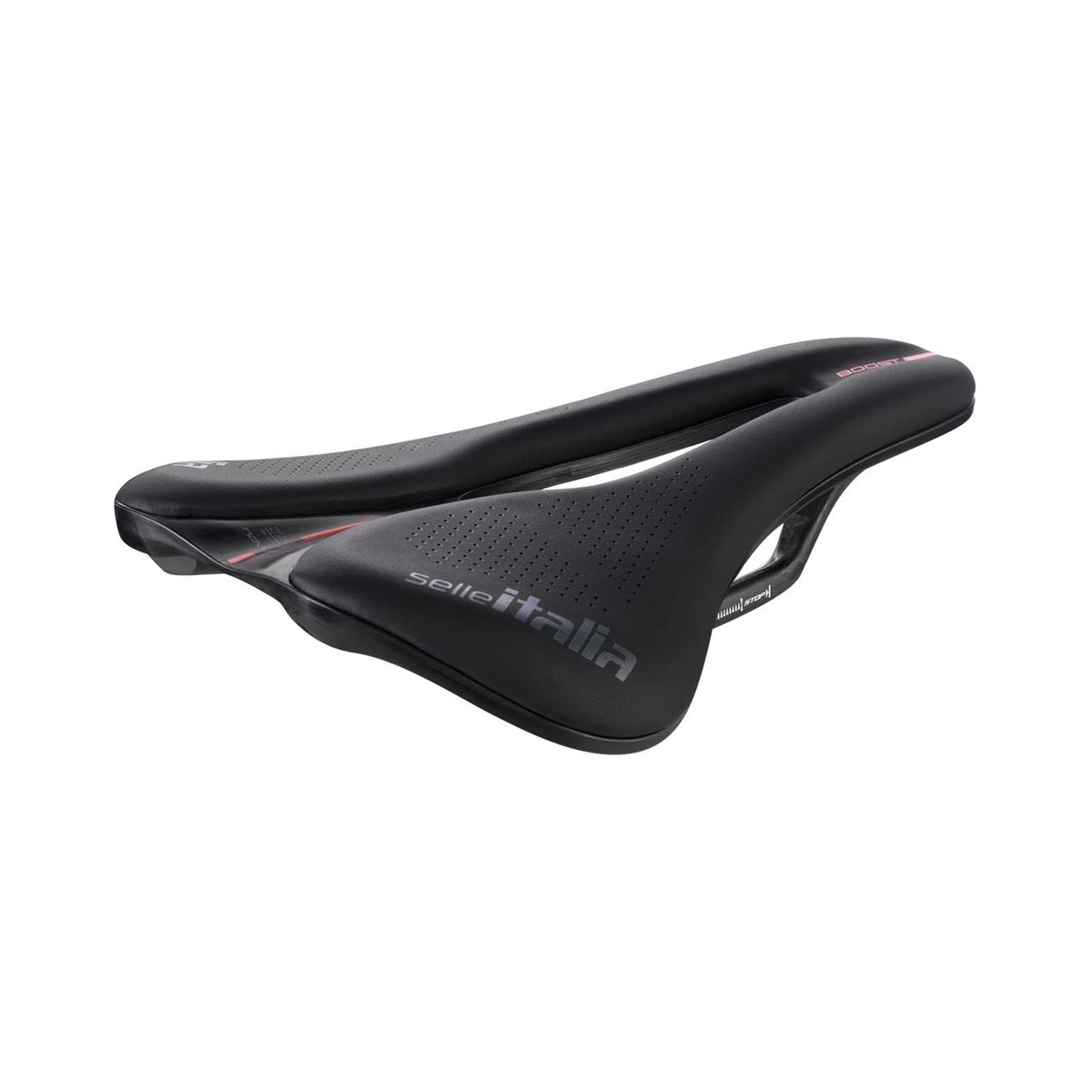 Sella SELLE ITALIA NOVUS EVO BOOST SUPERFLOW L KIT CARBONIO L con binari in carbonio nera — vista a tre quarti