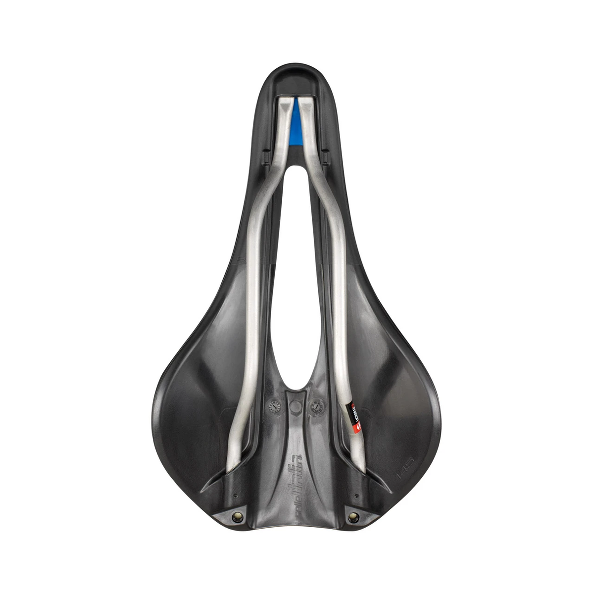 Sella SELLE ITALIA NOVUS EVO BOOST SUPERFLOW L con binari in Ti316 nera/grigia — vista dal basso