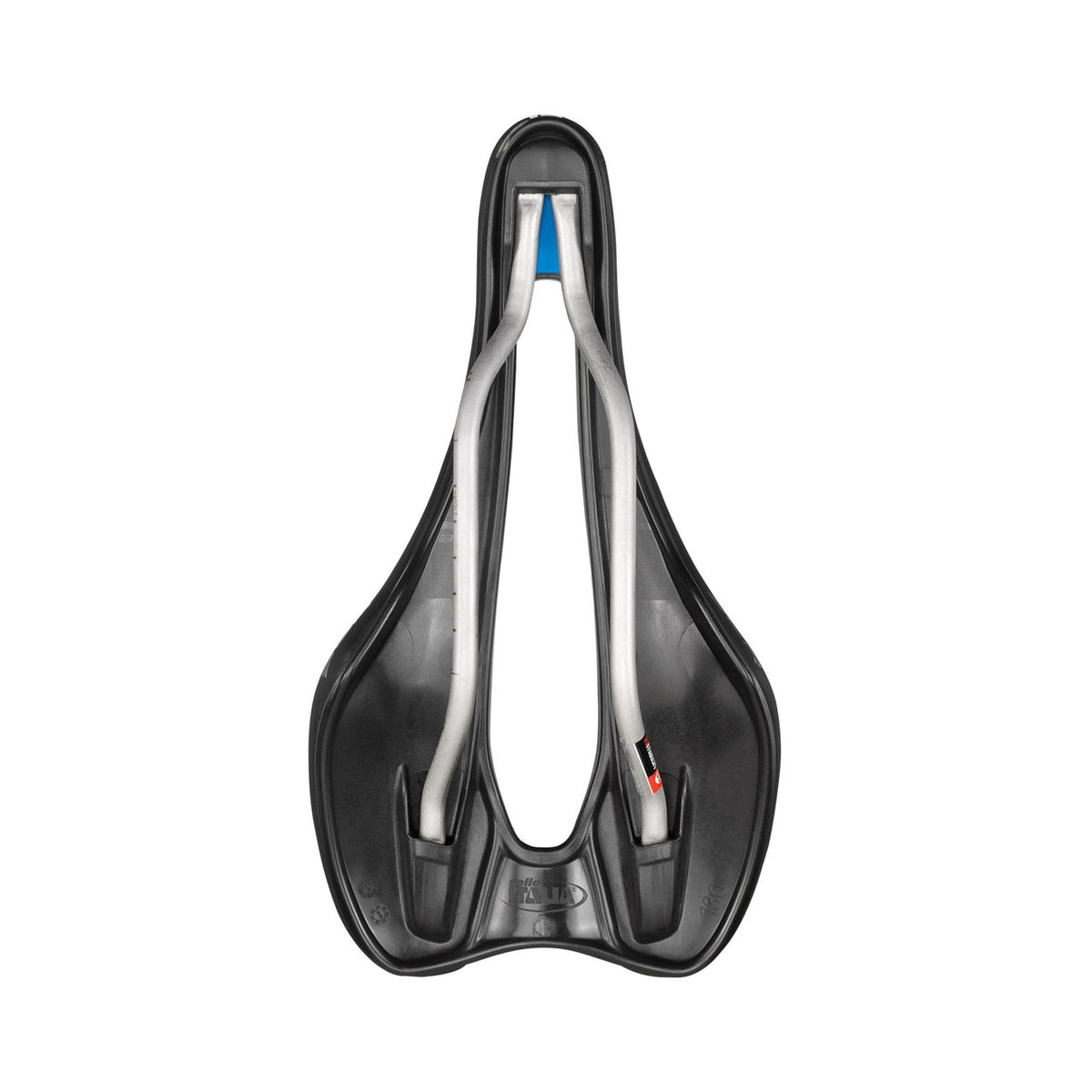 Sella SELLE ITALIA SLR BOOST ENDURANCE SUPERFLOW S con carrello Ti316 nera — vista dal basso e del carrello Ti316
