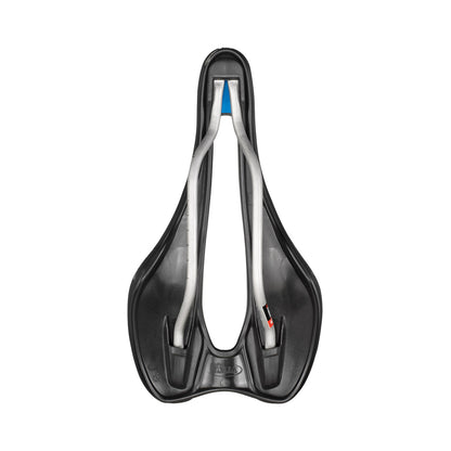 Sella SELLE ITALIA SLR BOOST ENDURANCE SUPERFLOW S con carrello Ti316 nera — vista dal basso e del carrello Ti316