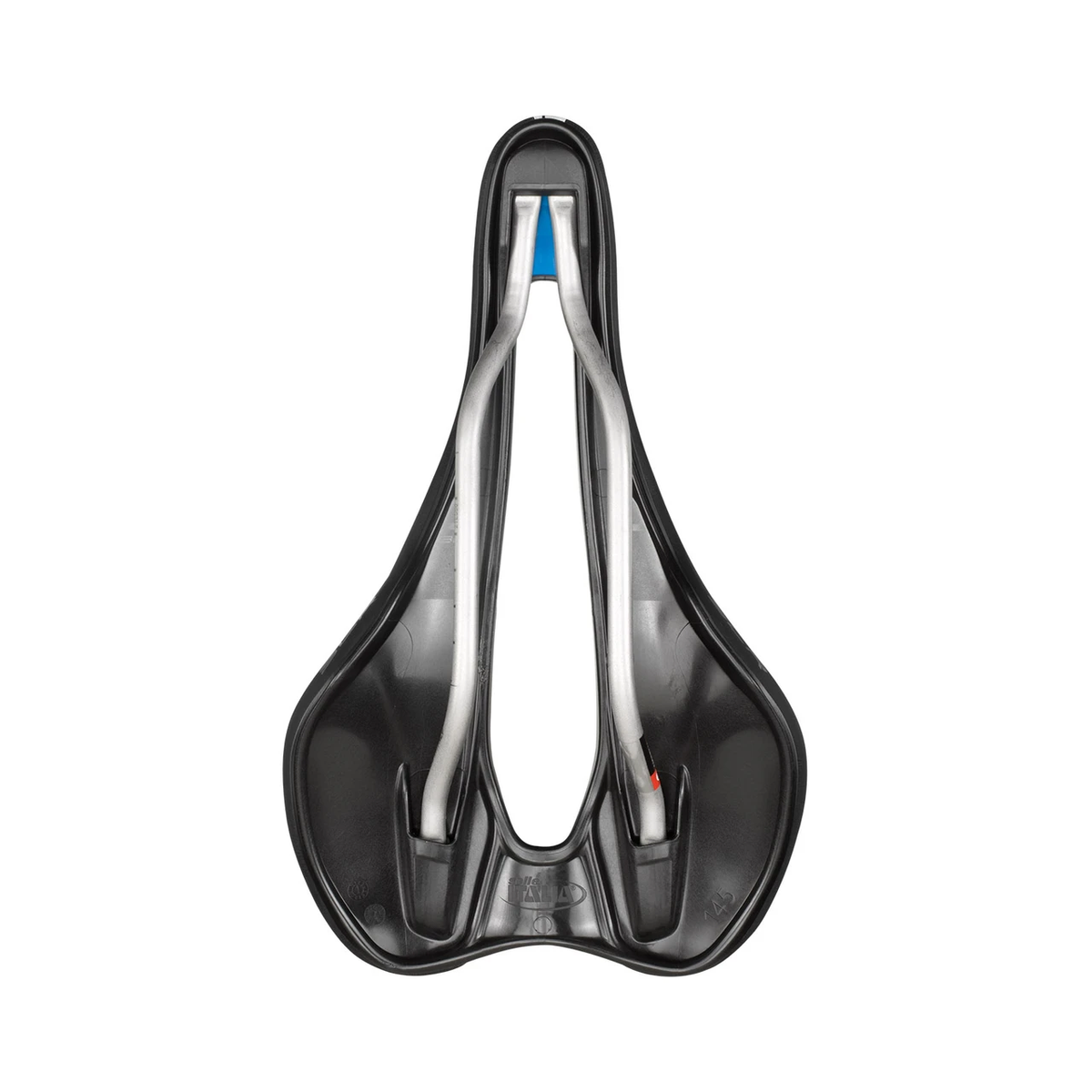 Sella SELLE ITALIA SLR BOOST ENDURANCE SUPERFLOW L con carrello Ti316 nera — vista dal basso e del carrello Ti316