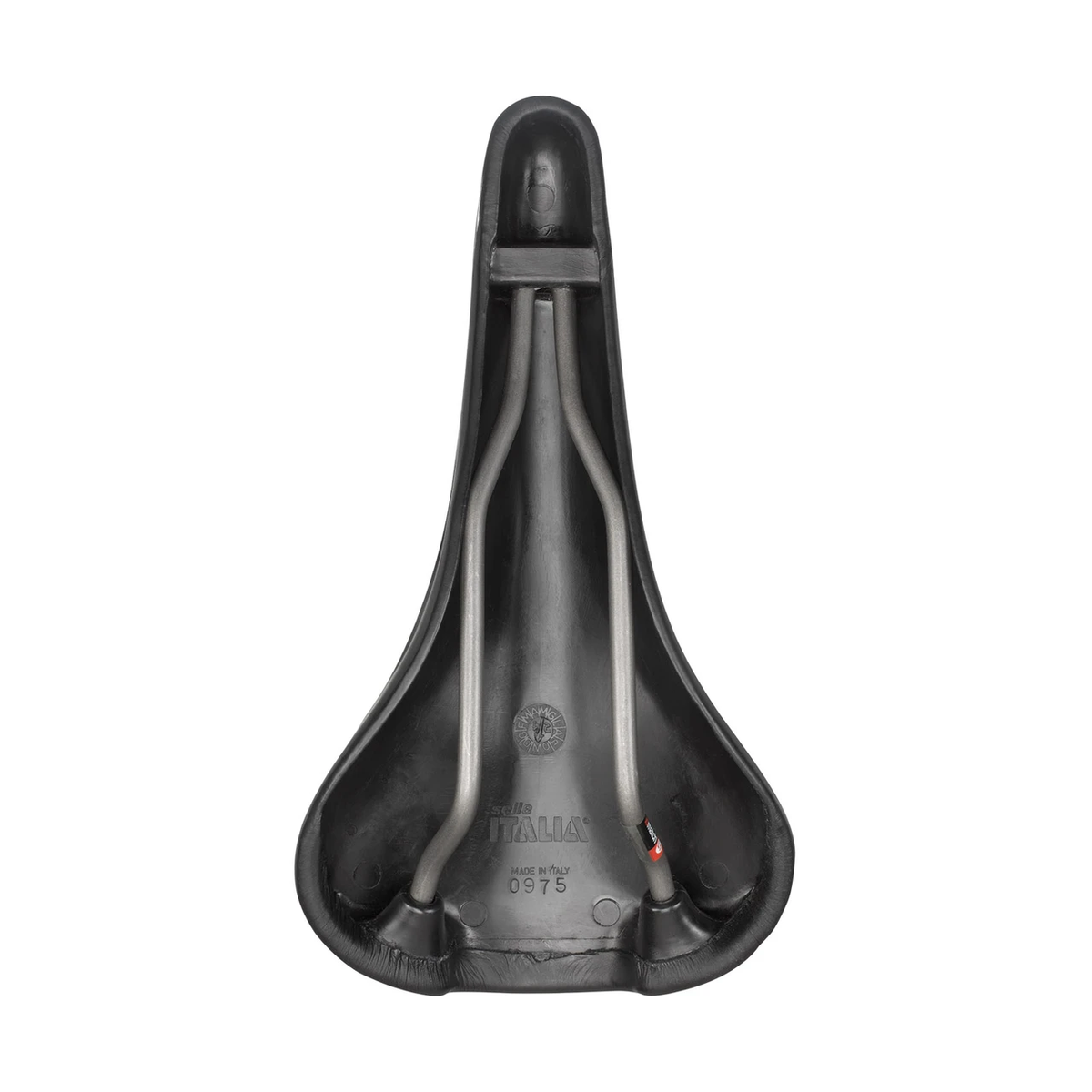 Sella SELLE ITALIA TURBO BONNIE con binari in manganese nera — vista dal basso