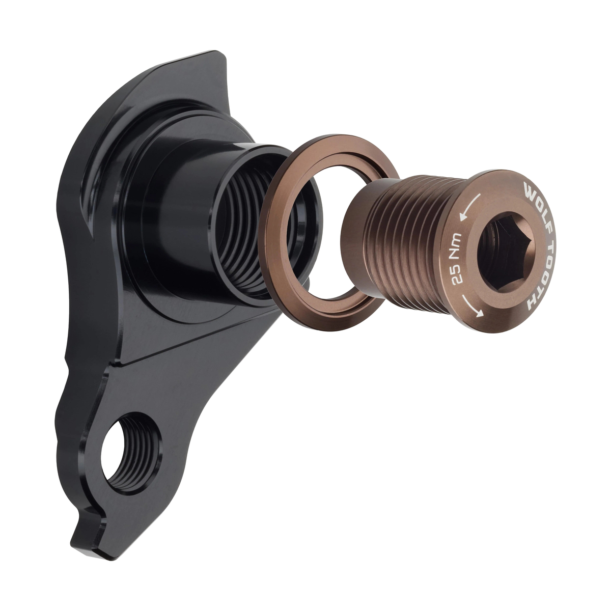 Forcellino del cambio WOLFTOOTH UDH color espresso — prodotto su sfondo bianco