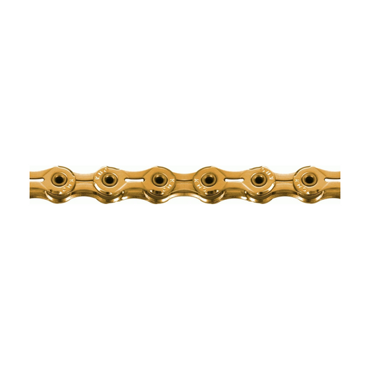 Catena KMC X11SL Ti-N a 11 velocità color oro — foto del prodotto su sfondo bianco