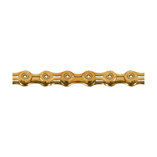 Catena KMC X11EL Ti-N a 11 velocità color oro — foto del prodotto su sfondo bianco