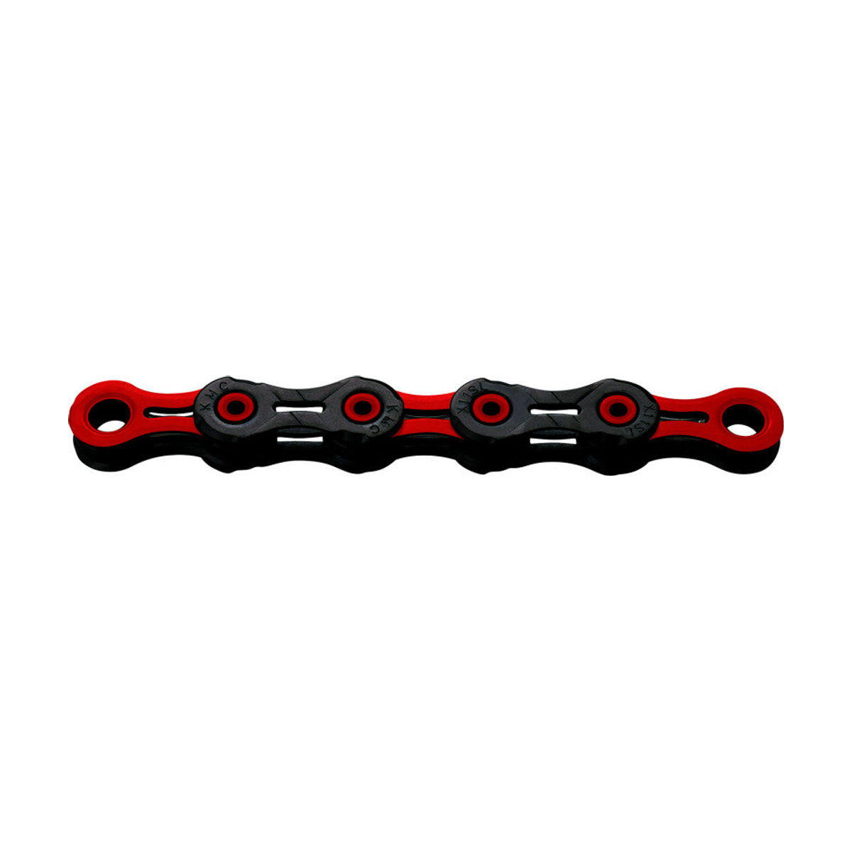 Catena KMC DLC11 a 11 velocità cerata nera/rossa — foto del prodotto su sfondo bianco