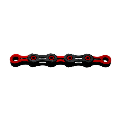 Catena KMC DLC11 a 11 velocità cerata nera/rossa — foto del prodotto su sfondo bianco