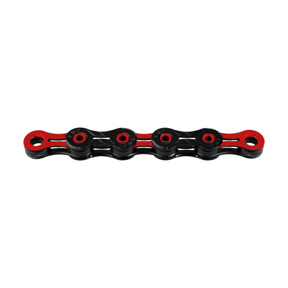 Catena KMC DLC10 a 10 velocità nera/rossa — foto del prodotto su sfondo bianco