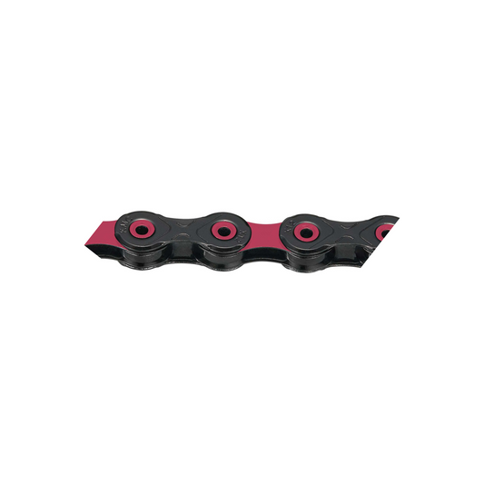 Catena KMC DLC12 a 12 velocità cerata nera/rosa — foto del prodotto su sfondo bianco