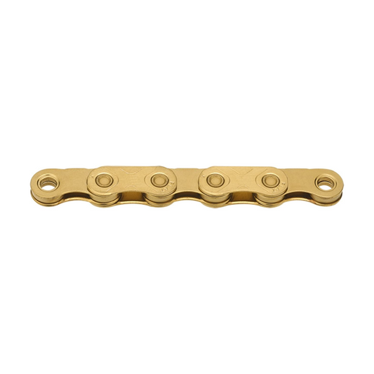 Catena KMC X FLAT Ti-N a 12/13 velocità cerata color oro — foto del prodotto su sfondo bianco