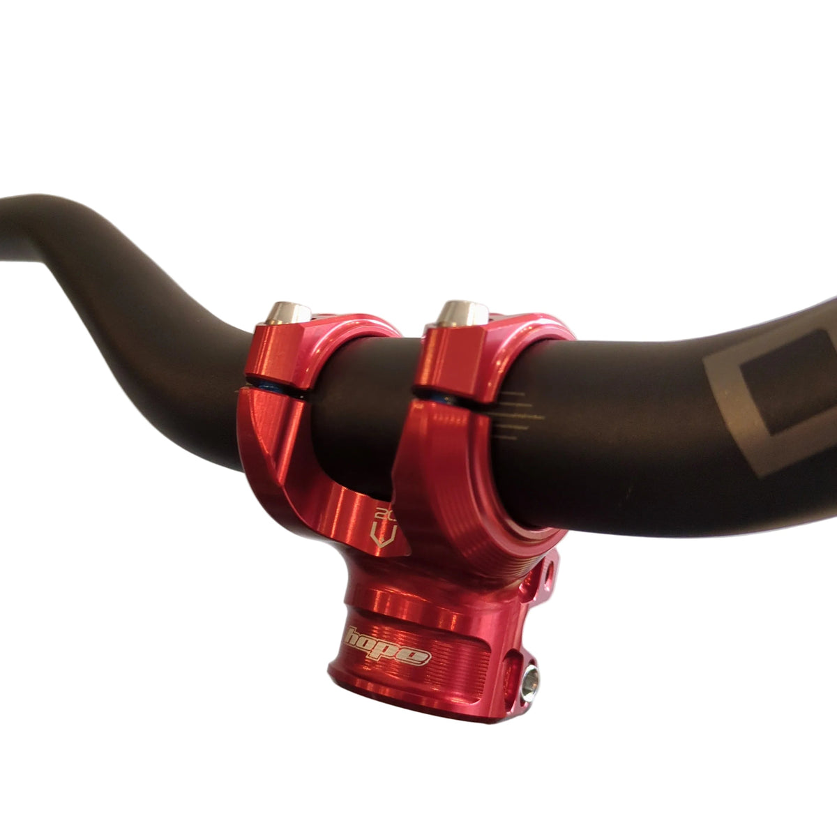 Attacco manubrio HOPE GRAVITY 20 mm rosso — vista frontale montato su un manubrio