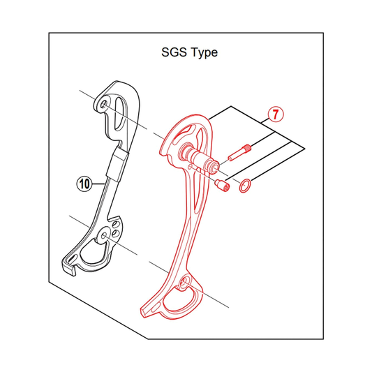Gabbia esterna lunga del cambio posteriore SHIMANO XT RD-M772 SGS — illustrazione originale ritagliata su sfondo bianco