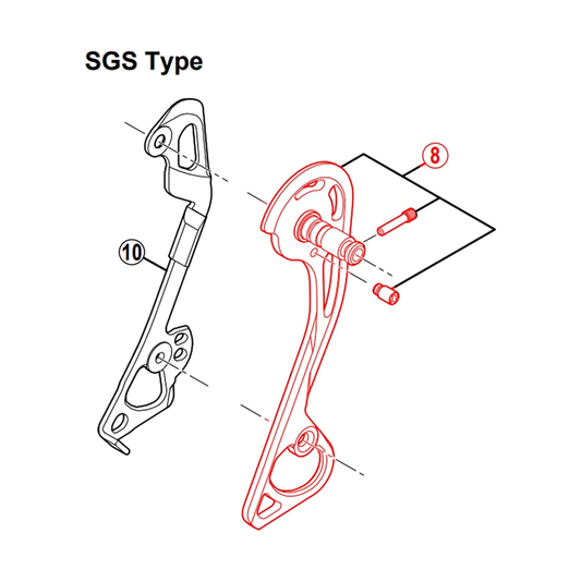 Gabbia esterna lunga del cambio posteriore SHIMANO XT RD-M781-SGS — illustrazione originale ritagliata su sfondo bianco