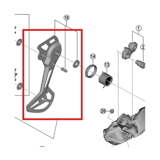 Gabbia esterna SGS del cambio posteriore SHIMANO RD-M8150-11/12 — illustrazione originale ritagliata su sfondo bianco
