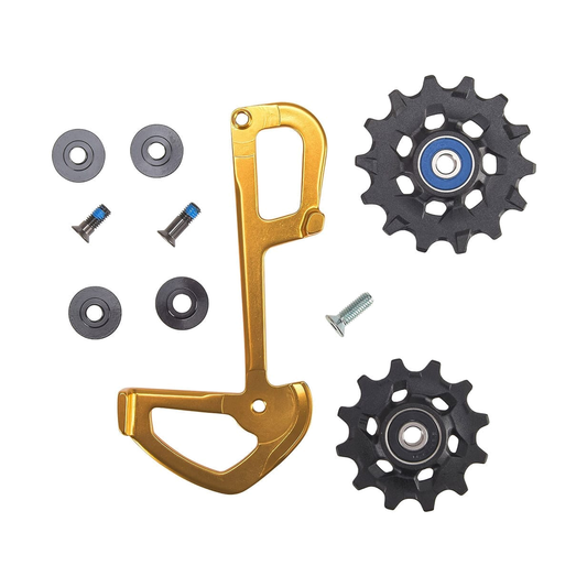 Gabbia interna + pulegge a 12 velocità SRAM EAGLE XX1 color oro — componente su sfondo bianco