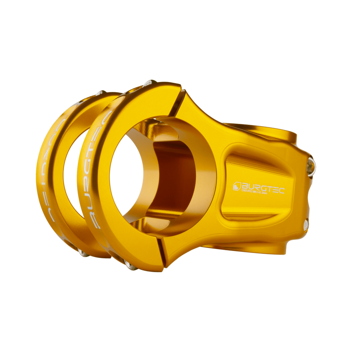 Attacco manubrio BURGTEC ENDURO MK3 oro — vista principale su sfondo bianco