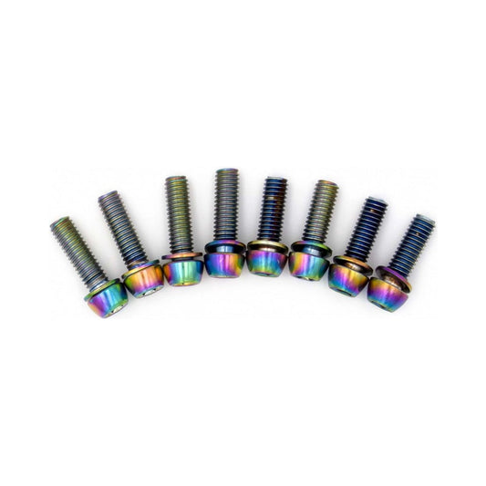 Kit viti TITLE per attacco manubrio DM1, finitura Oil Slick (x8) — vista principale su sfondo bianco