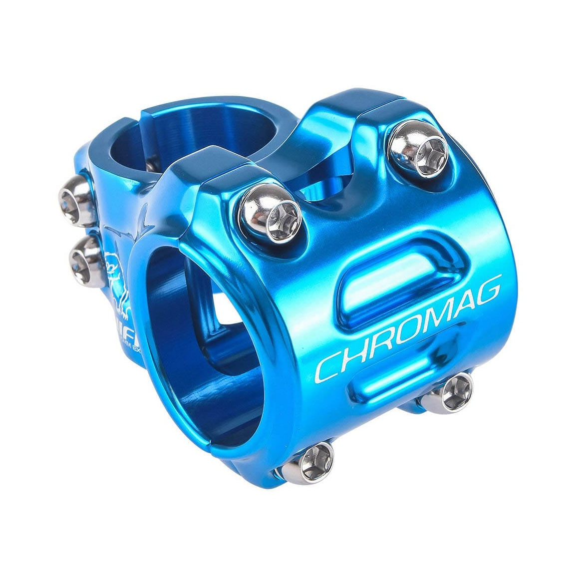 Attacco manubrio CHROMAG HIFI V2 0° blu — vista principale su sfondo bianco