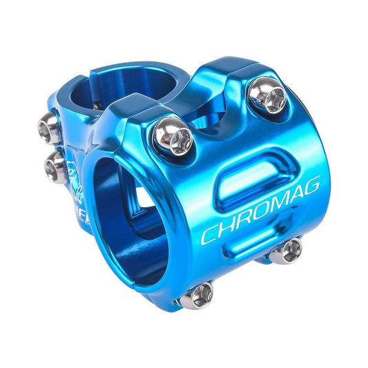 Attacco manubrio CHROMAG HIFI V2 0° blu — vista principale su sfondo bianco