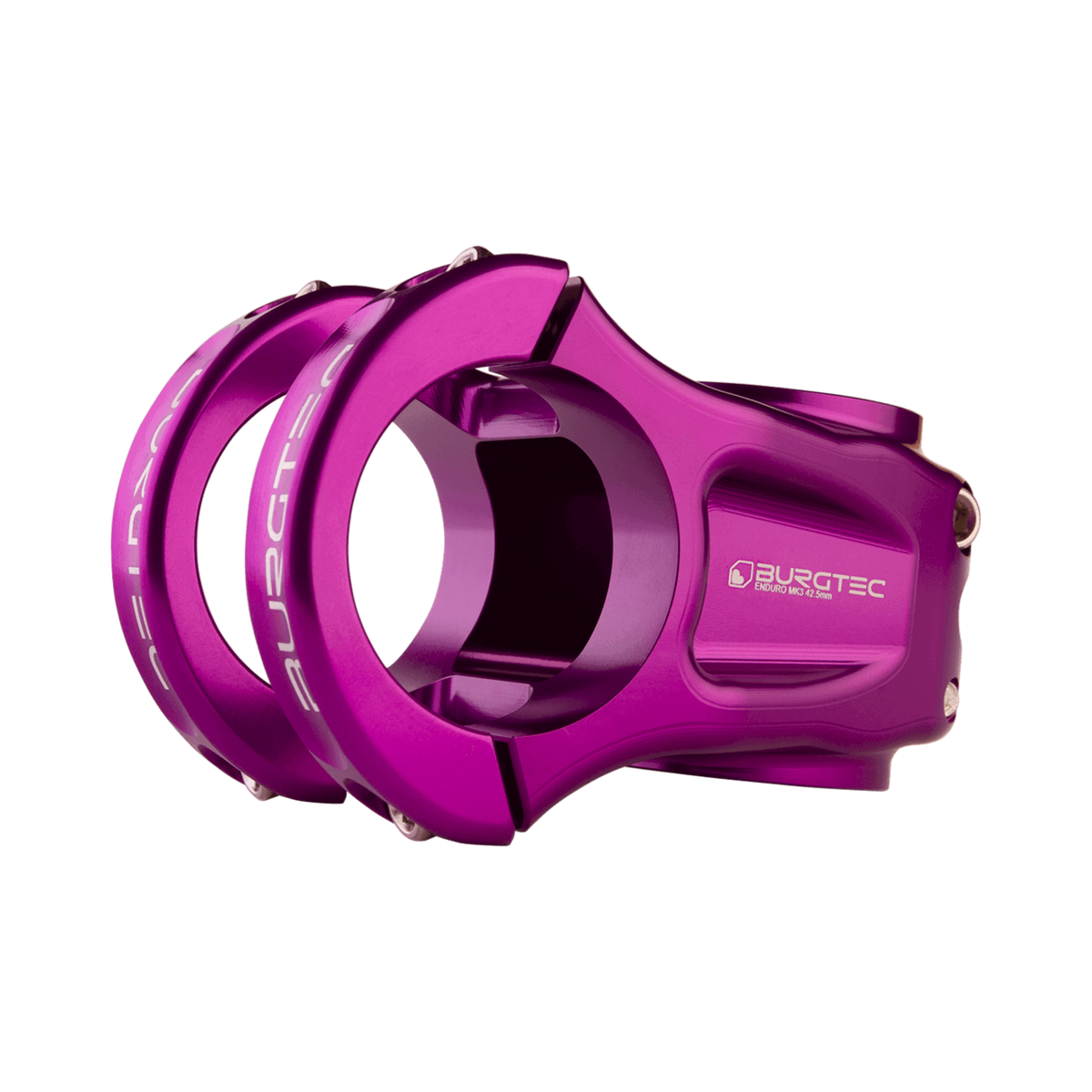 Attacco manubrio BURGTEC ENDURO MK3 viola — vista principale su sfondo bianco