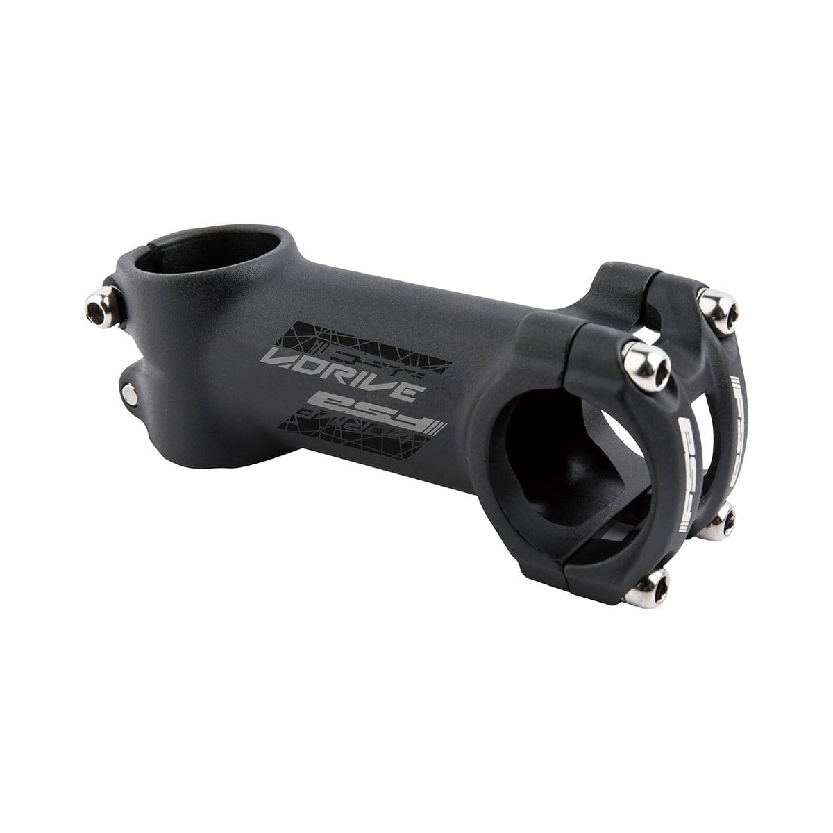 Attacco manubrio FSA V-Drive in alluminio +/-6° nero — vista principale su sfondo bianco