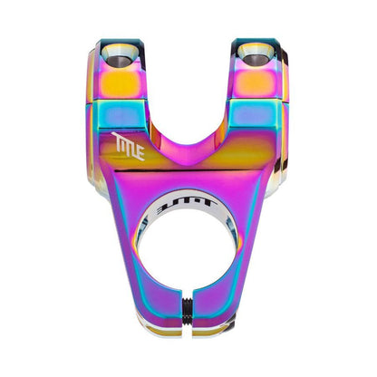 Attacco manubrio TITLE ST1 con finitura Oil Slick — vista principale su sfondo bianco
