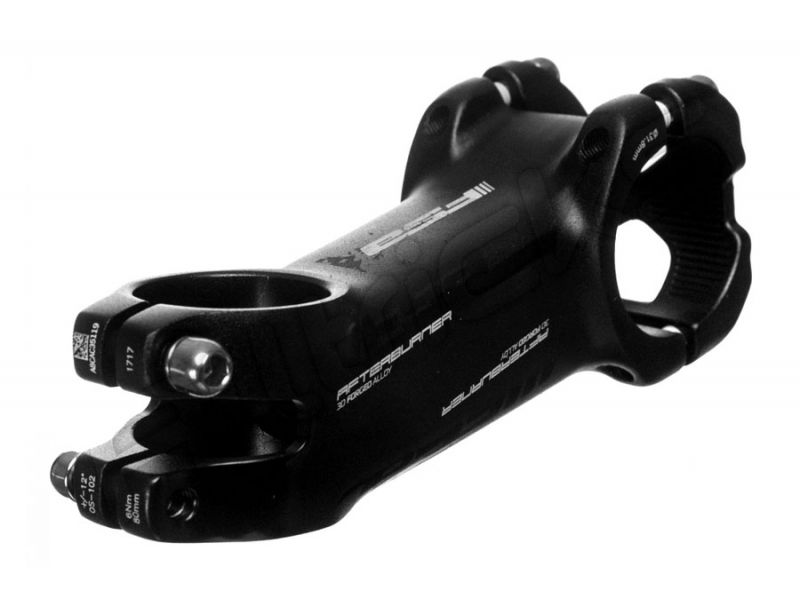 Attacco manubrio FSA AFTERBURNER in alluminio -12° nero — vista dal basso a tre quarti