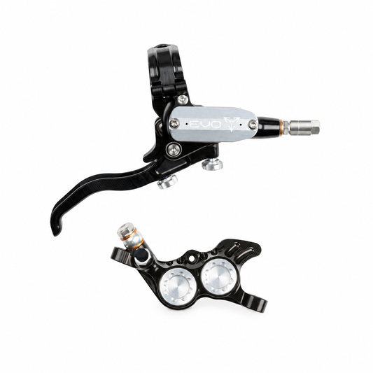 Freno HOPE TECH 4 EVO GR4 nero/argento — leva e pinza su sfondo bianco