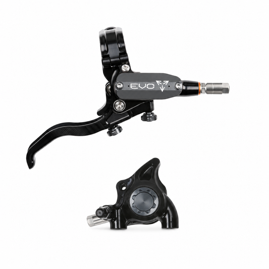 Freno HOPE TECH 4 EVO X2 FM nero/fumé — leva e pinza su sfondo bianco