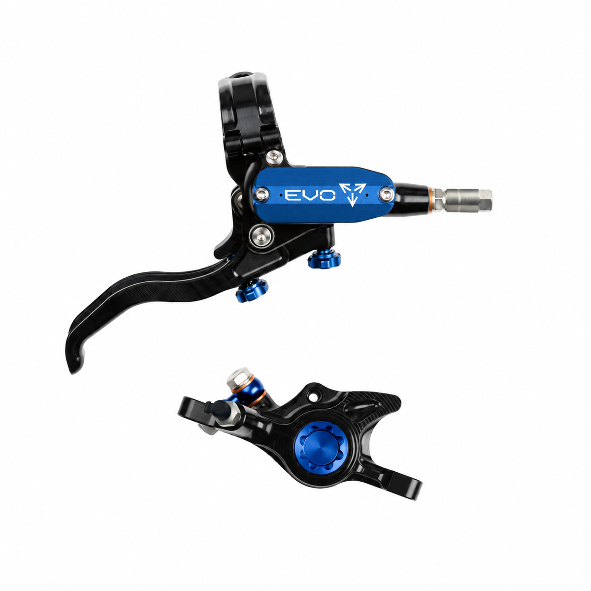 Freno HOPE TECH 4 EVO X2 PM nero/blu — leva e pinza su sfondo bianco