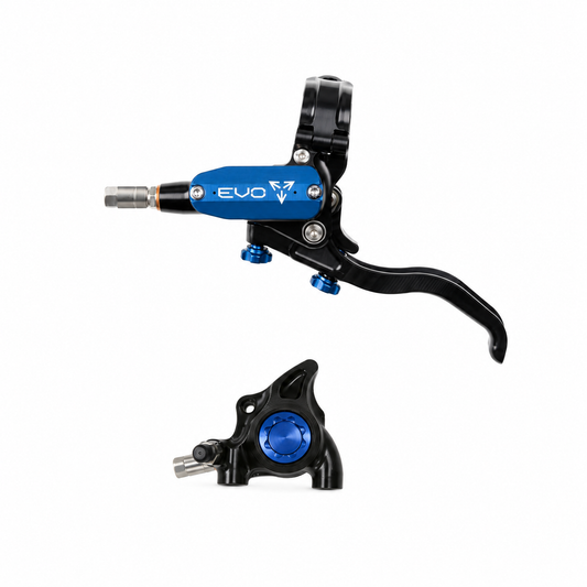 Freno HOPE TECH 4 EVO X2 FM nero/blu — leva e pinza su sfondo bianco