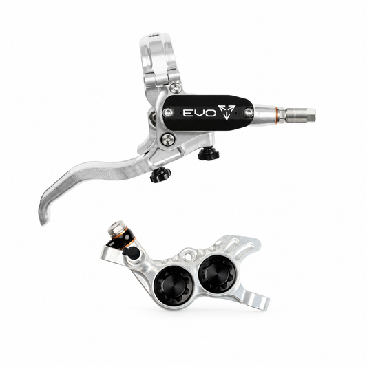 Freno HOPE TECH 4 EVO GR4 argento/nero — leva e pinza su sfondo bianco