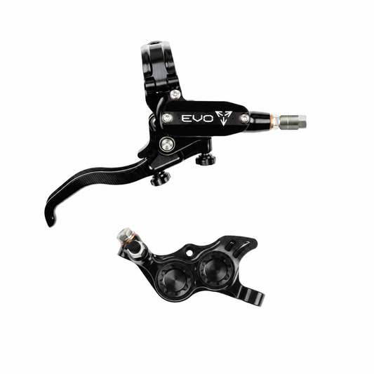 Freno HOPE TECH 4 EVO TR4 nero/nero — leva e pinza su sfondo bianco