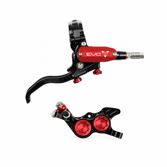 Freno HOPE TECH 4 EVO GR4 nero/rosso — leva e pinza su sfondo bianco