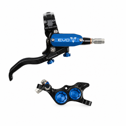 Freno HOPE TECH 4 EVO TR4 nero/blu — leva e pinza su sfondo bianco