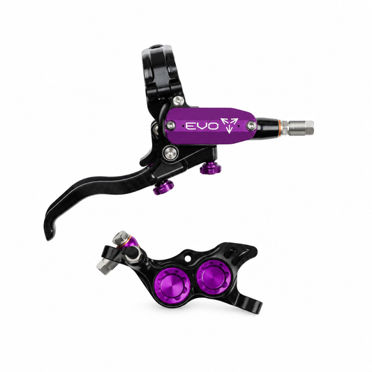 Freno HOPE TECH 4 EVO TR4 nero/viola — leva e pinza su sfondo bianco