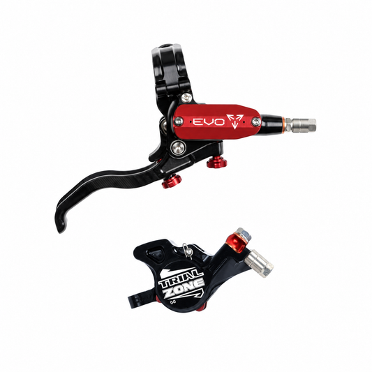 Freno HOPE TECH 4 EVO TRIAL ZONE N9 rosso — leva e pinza su sfondo bianco