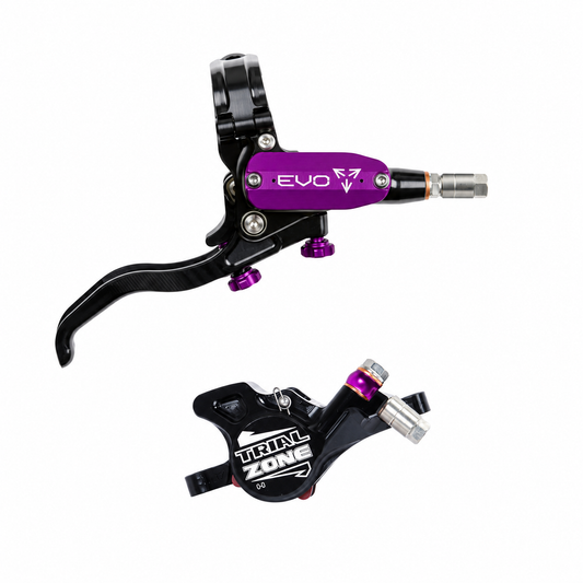 Freno HOPE TECH 4 EVO TRIAL ZONE N9 viola — leva e pinza su sfondo bianco