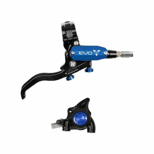 Freno HOPE TECH 4 EVO X2 FM nero/blu — leva e pinza su sfondo bianco