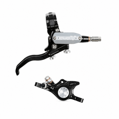 Freno HOPE TECH 4 EVO X2 PM nero/argento — leva e pinza su sfondo bianco