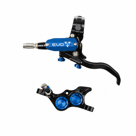 Freno HOPE TECH 4 EVO TR4 nero/blu — leva e pinza su sfondo bianco