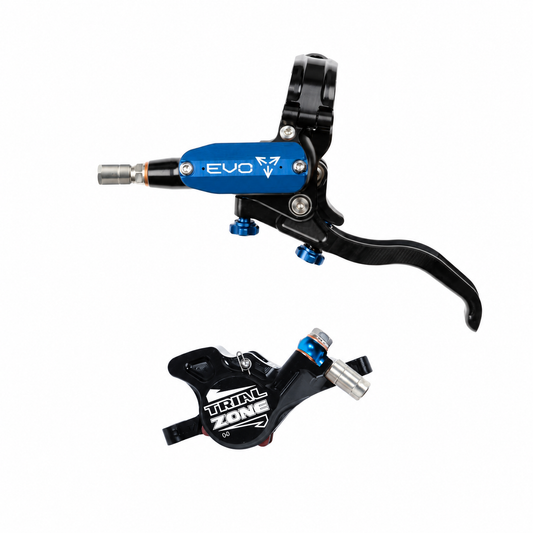 Freno HOPE TECH 4 EVO TRIAL ZONE N9 blu — leva e pinza su sfondo bianco